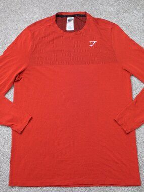 Gymshark Shirt Mens Medium Red Marl Vital Athletic Gym Workout Long Sleeve
